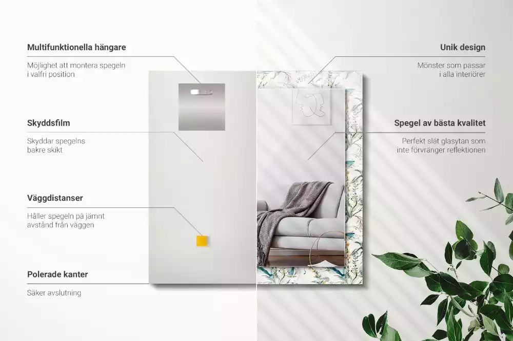 Rechthoekige spiegel lijst met print Bloemen aquarelpatroon