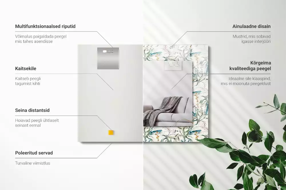 Rechthoekige spiegel lijst met print Bloemen aquarelpatroon