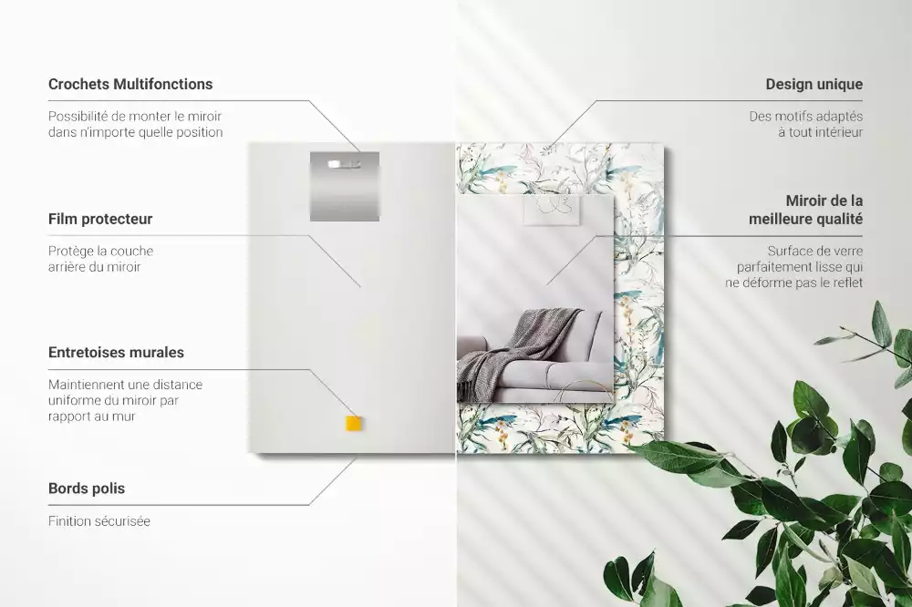 Rechthoekige spiegel lijst met print Bloemen aquarelpatroon