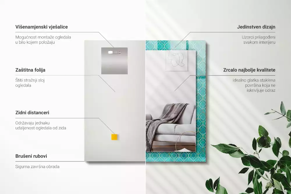 Bedrukte rechthoekige spiegel Groen geometrisch patroon