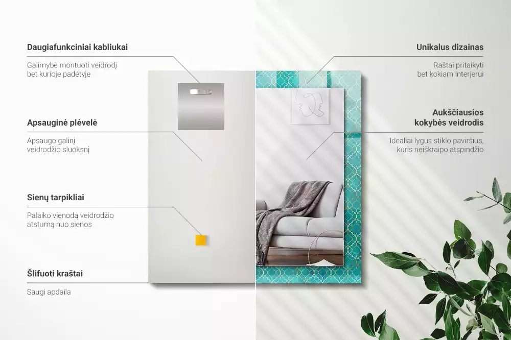 Bedrukte rechthoekige spiegel Groen geometrisch patroon