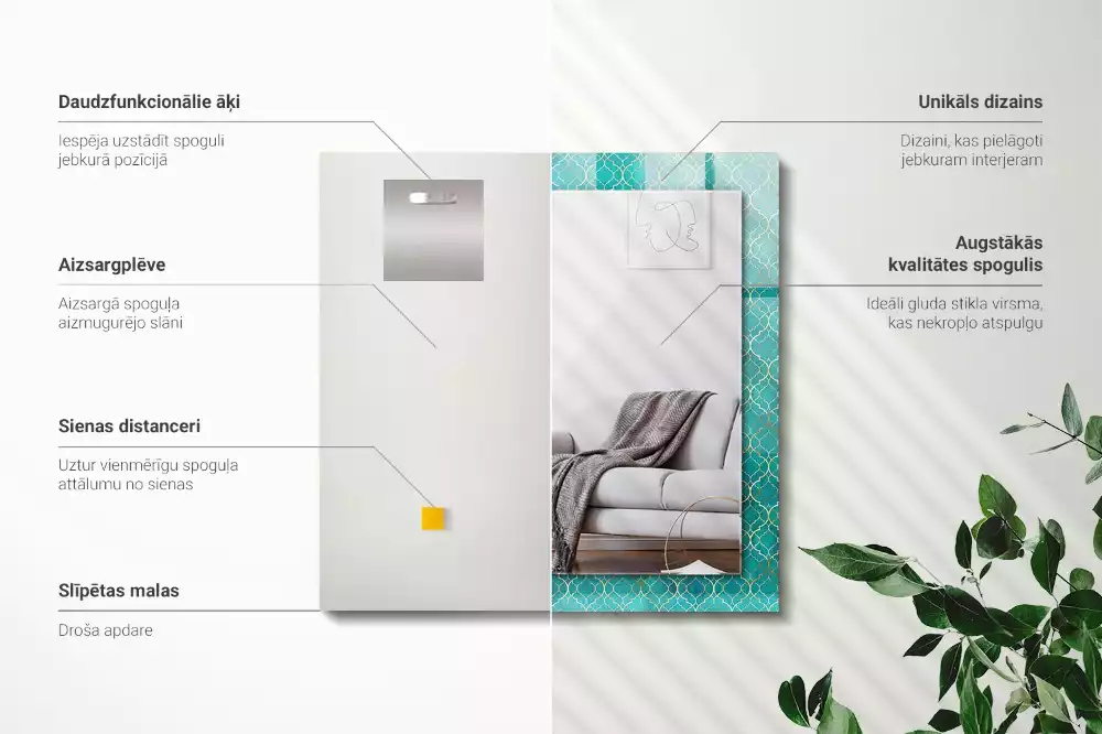 Bedrukte rechthoekige spiegel Groen geometrisch patroon