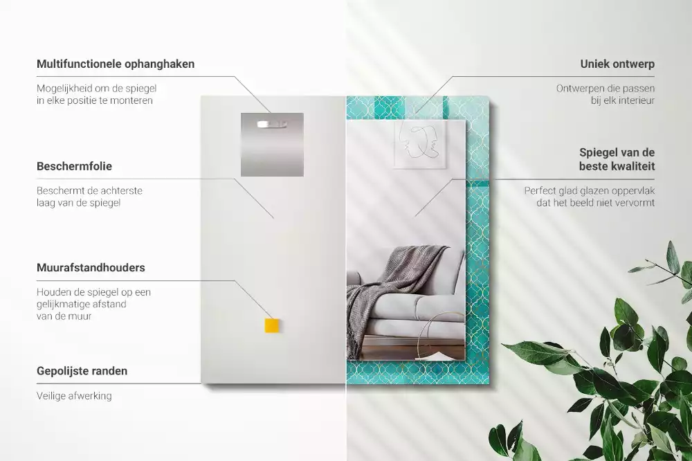 Bedrukte rechthoekige spiegel Groen geometrisch patroon