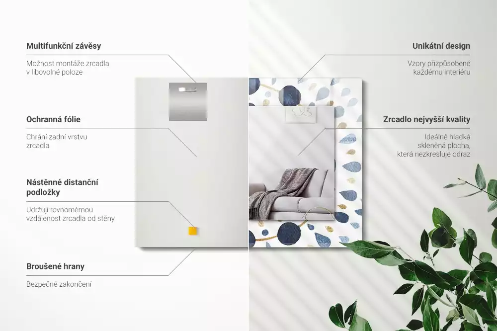 Rechthoekige spiegel met bedrukte lijst Abstract mandalapatroon
