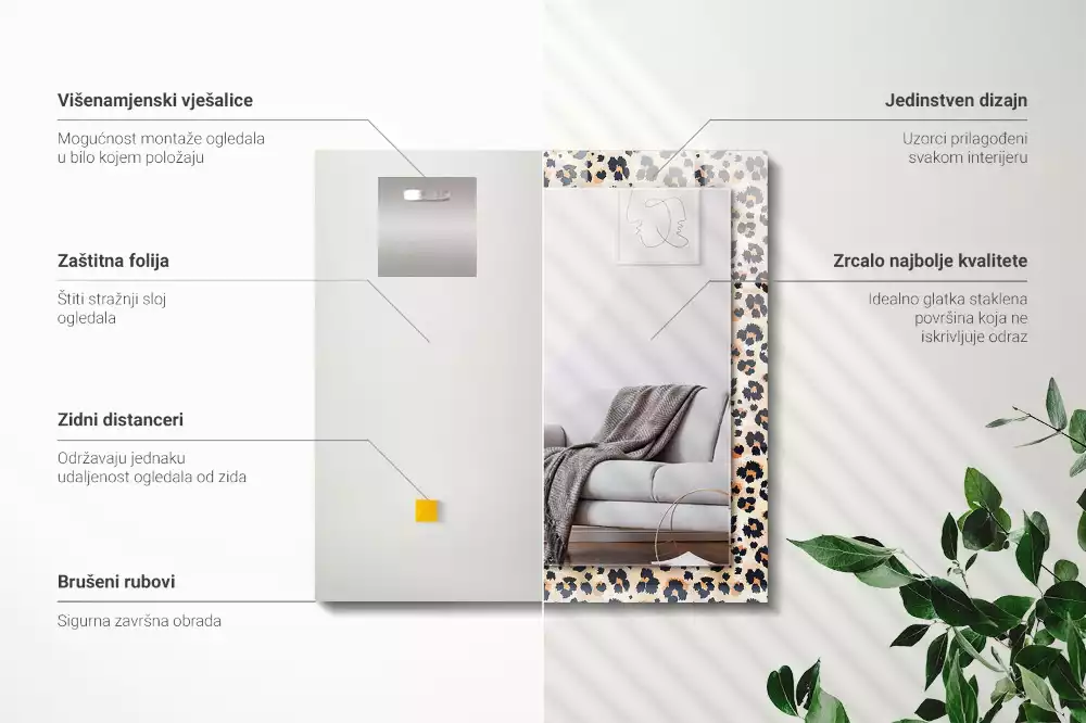 Rechthoekige spiegel met decoratie Luipaardpatroon