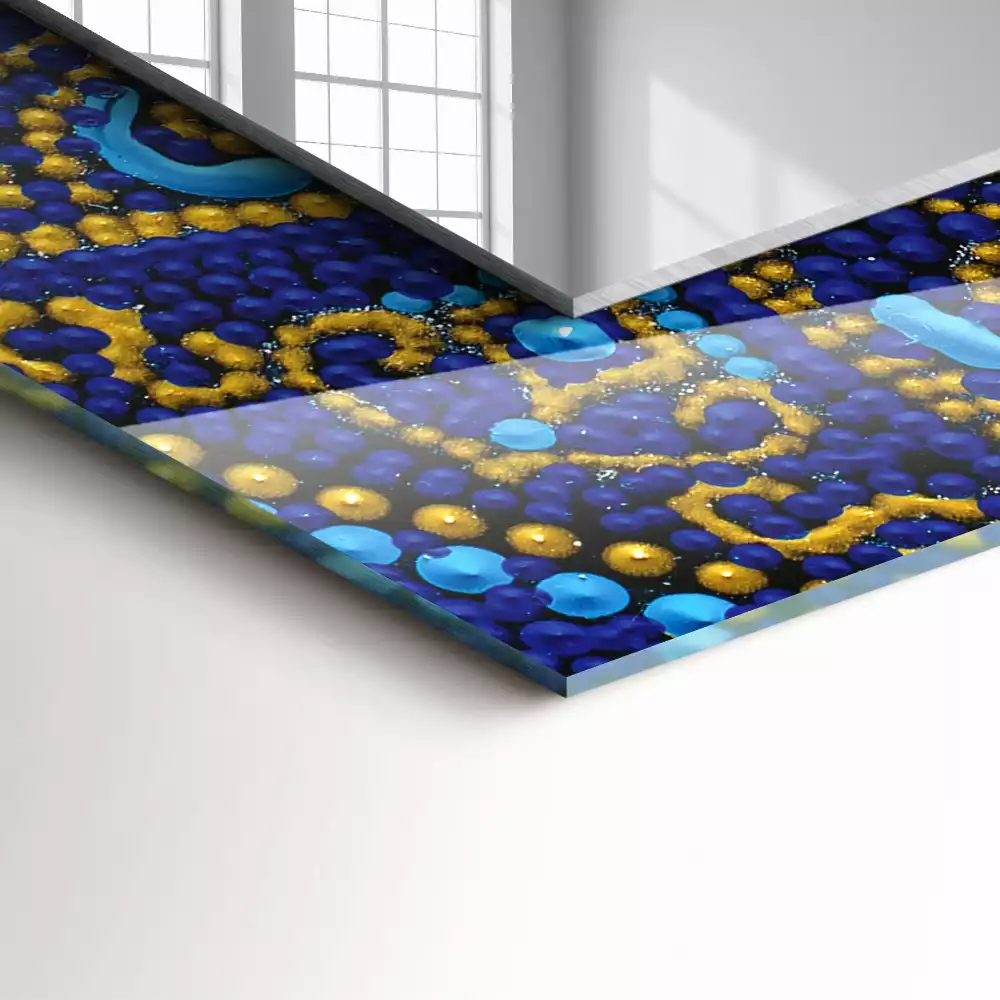 Rechthoekige spiegel lijst met print Blauwe gestippelde mandala