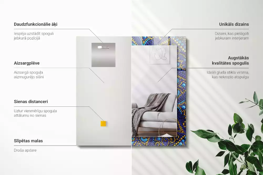 Rechthoekige spiegel lijst met print Blauwe gestippelde mandala