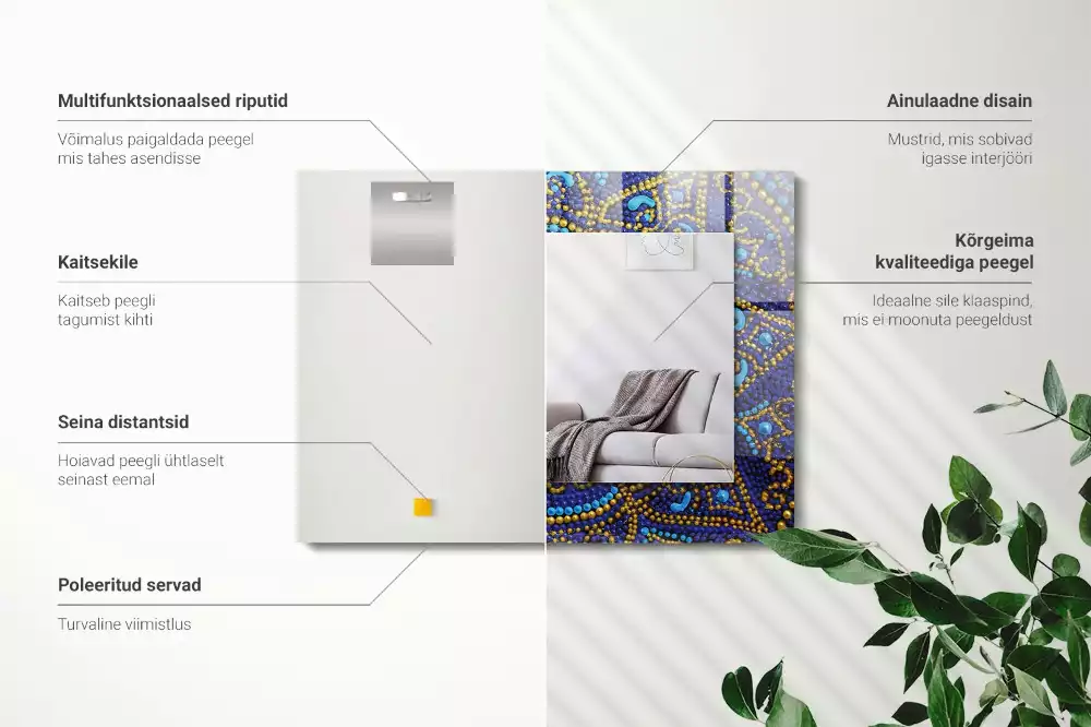 Rechthoekige spiegel lijst met print Blauwe gestippelde mandala