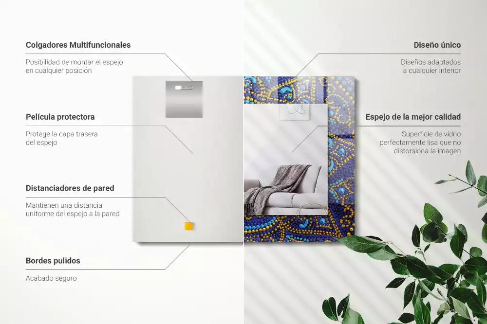 Rechthoekige spiegel lijst met print Blauwe gestippelde mandala