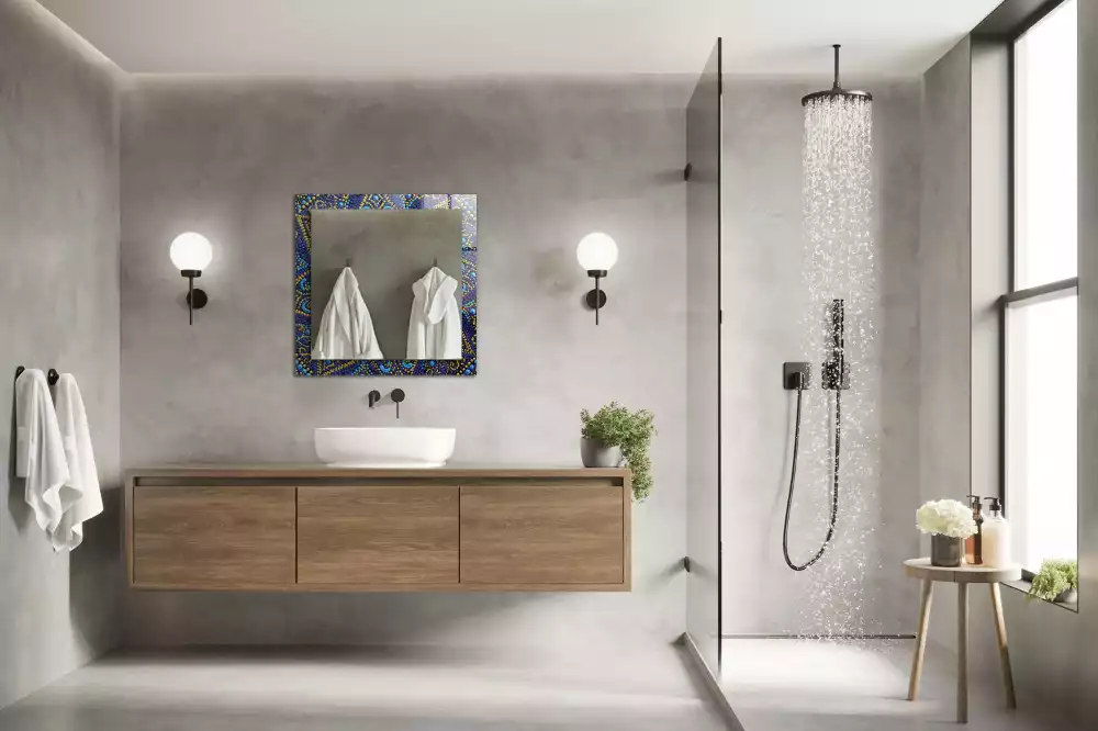 Rechthoekige spiegel lijst met print Blauwe gestippelde mandala