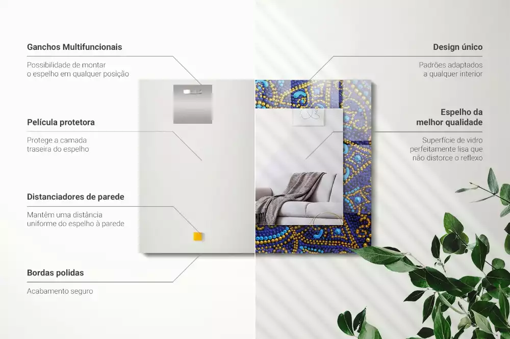 Rechthoekige spiegel lijst met print Blauwe gestippelde mandala