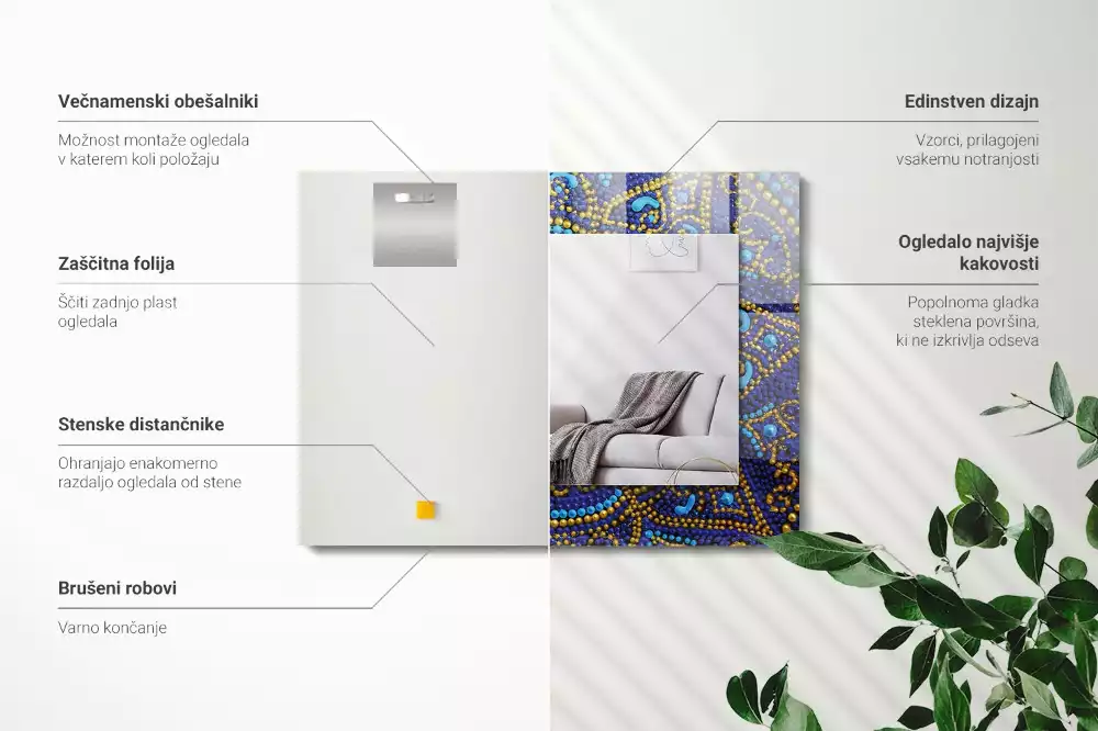 Rechthoekige spiegel lijst met print Blauwe gestippelde mandala