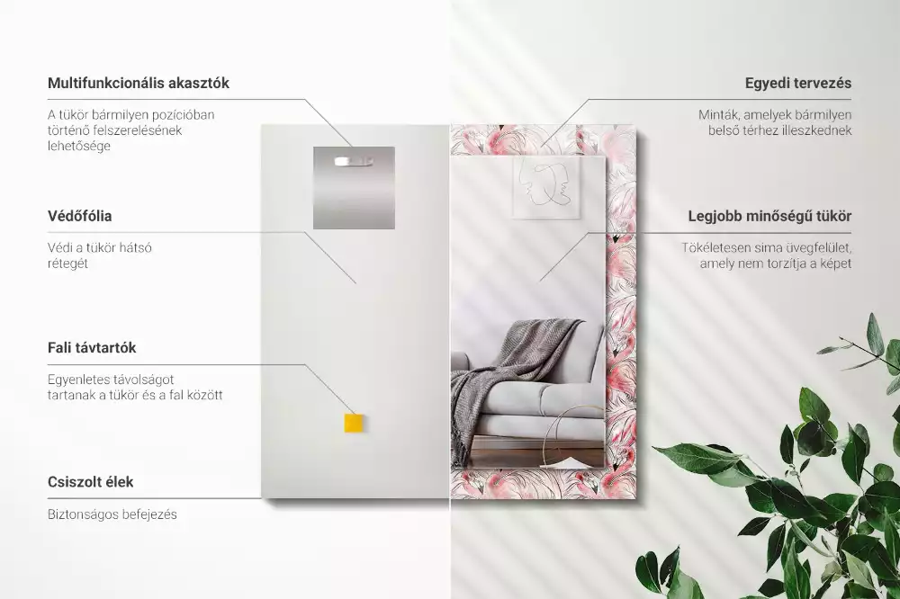 Bedrukte rechthoekige spiegel Roze flamingo's