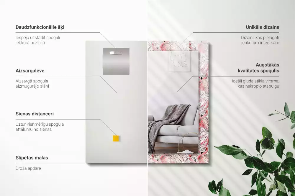 Bedrukte rechthoekige spiegel Roze flamingo's