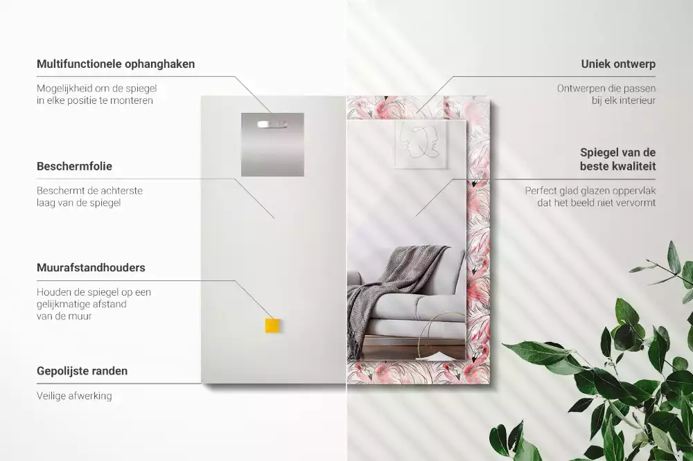 Bedrukte rechthoekige spiegel Roze flamingo's