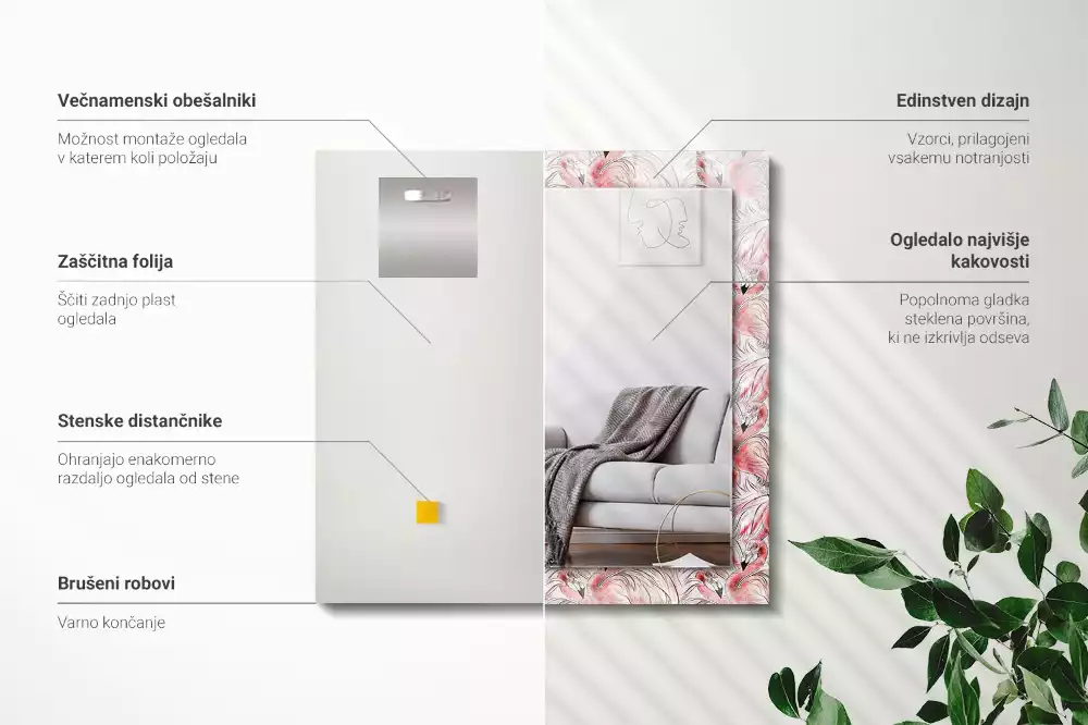 Bedrukte rechthoekige spiegel Roze flamingo's