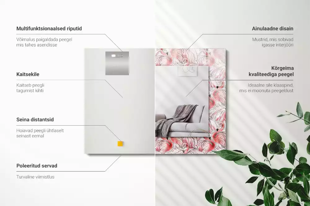 Bedrukte rechthoekige spiegel Roze flamingo's