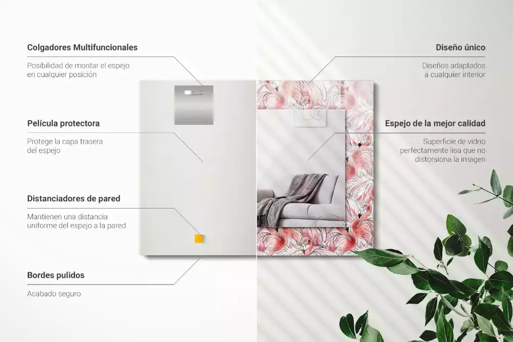 Bedrukte rechthoekige spiegel Roze flamingo's