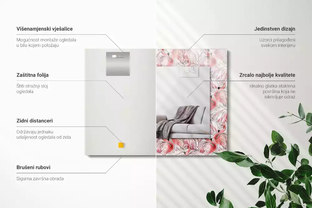 Bedrukte rechthoekige spiegel Roze flamingo's