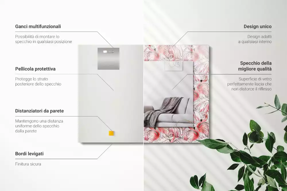 Bedrukte rechthoekige spiegel Roze flamingo's