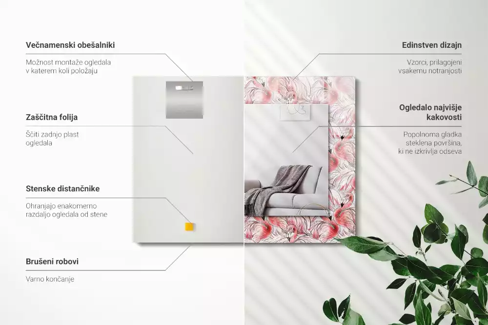 Bedrukte rechthoekige spiegel Roze flamingo's