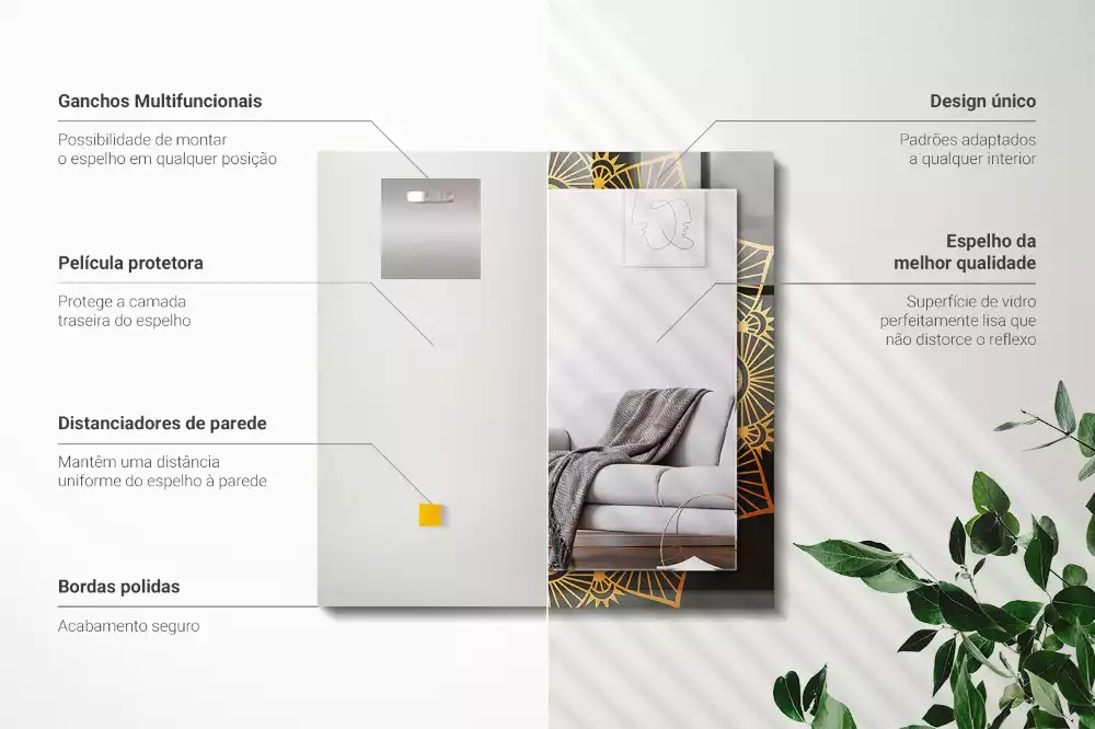 Rechthoekige spiegel met bedrukte lijst mandala patroon