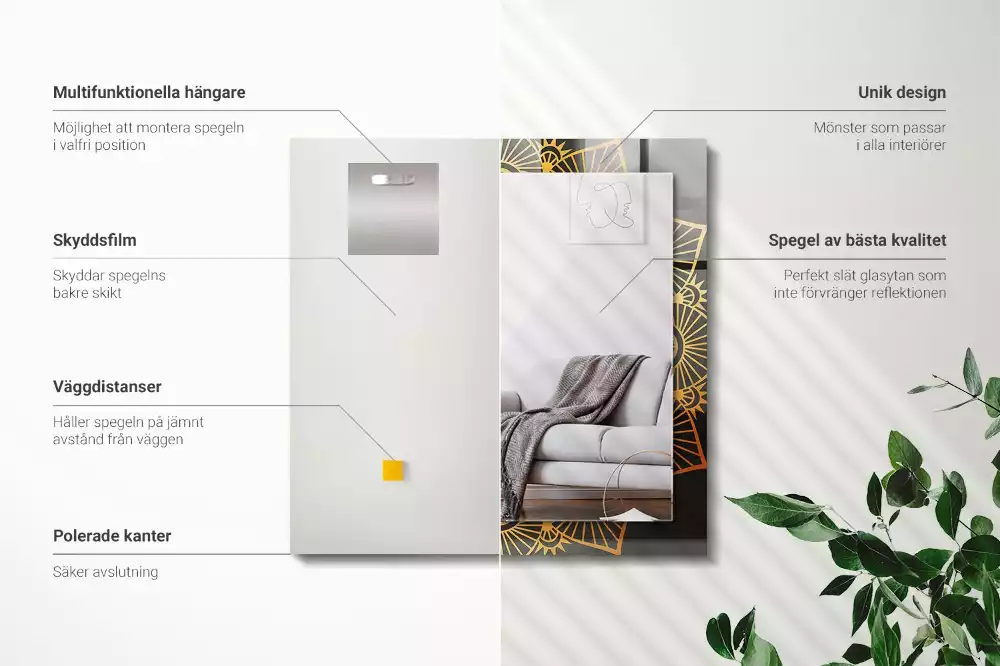 Rechthoekige spiegel met bedrukte lijst mandala patroon