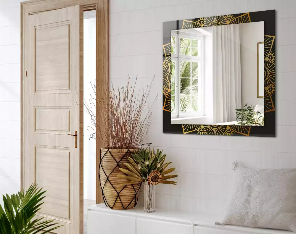 Rechthoekige spiegel met bedrukte lijst mandala patroon