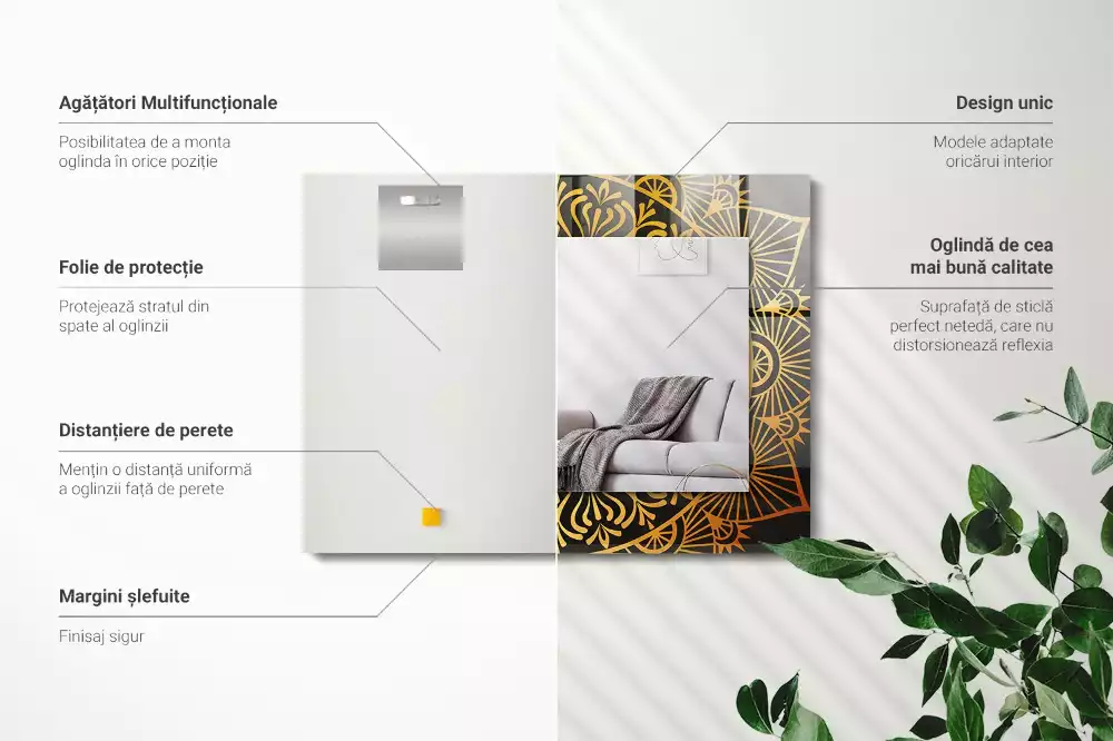 Rechthoekige spiegel met bedrukte lijst mandala patroon