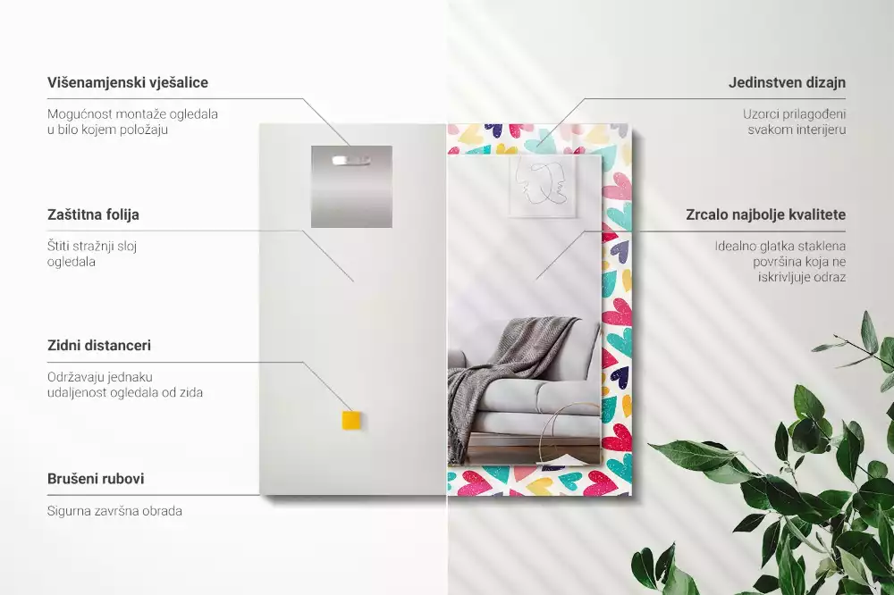 Rechthoekige spiegel met decoratie Kleurrijk hartenpatroon