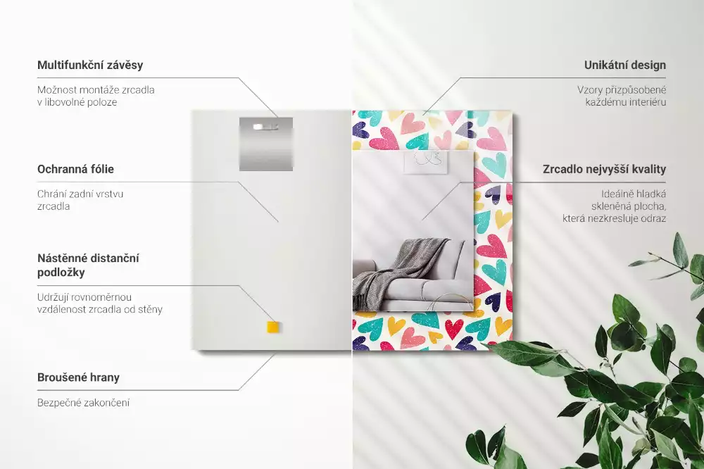 Rechthoekige spiegel met decoratie Kleurrijk hartenpatroon