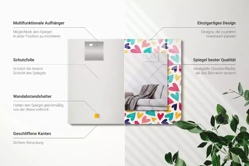 Rechthoekige spiegel met decoratie Kleurrijk hartenpatroon