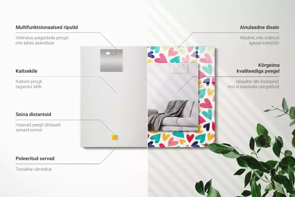 Rechthoekige spiegel met decoratie Kleurrijk hartenpatroon