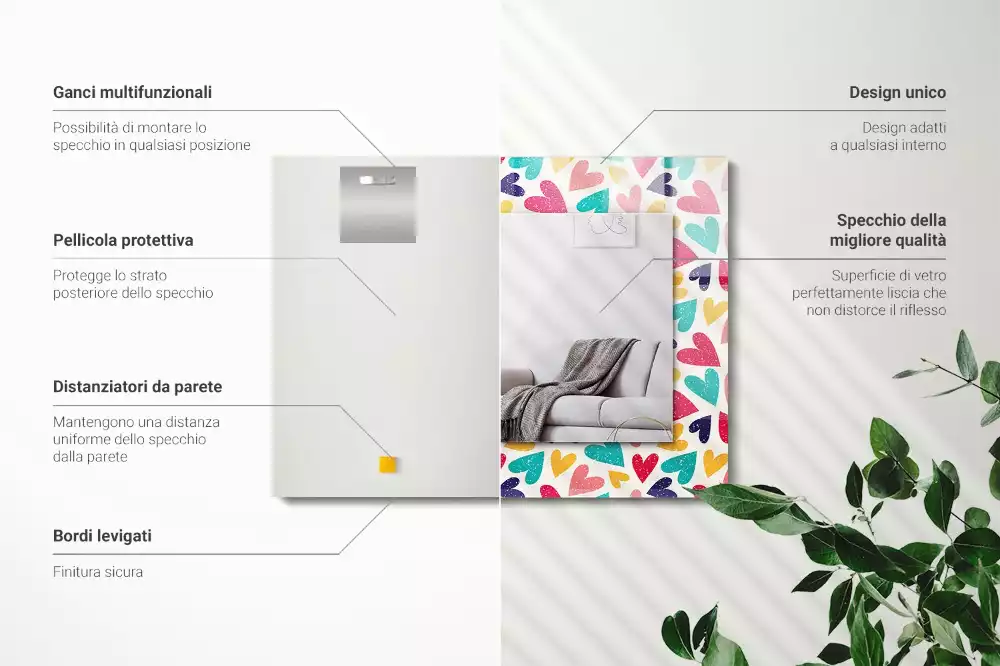 Rechthoekige spiegel met decoratie Kleurrijk hartenpatroon