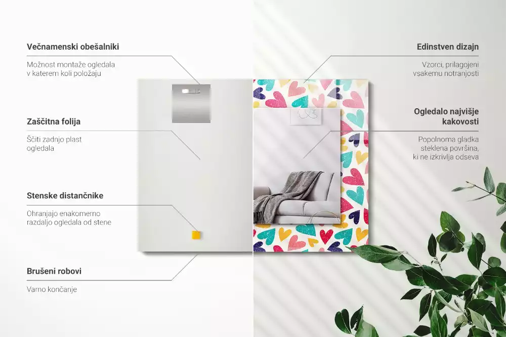 Rechthoekige spiegel met decoratie Kleurrijk hartenpatroon