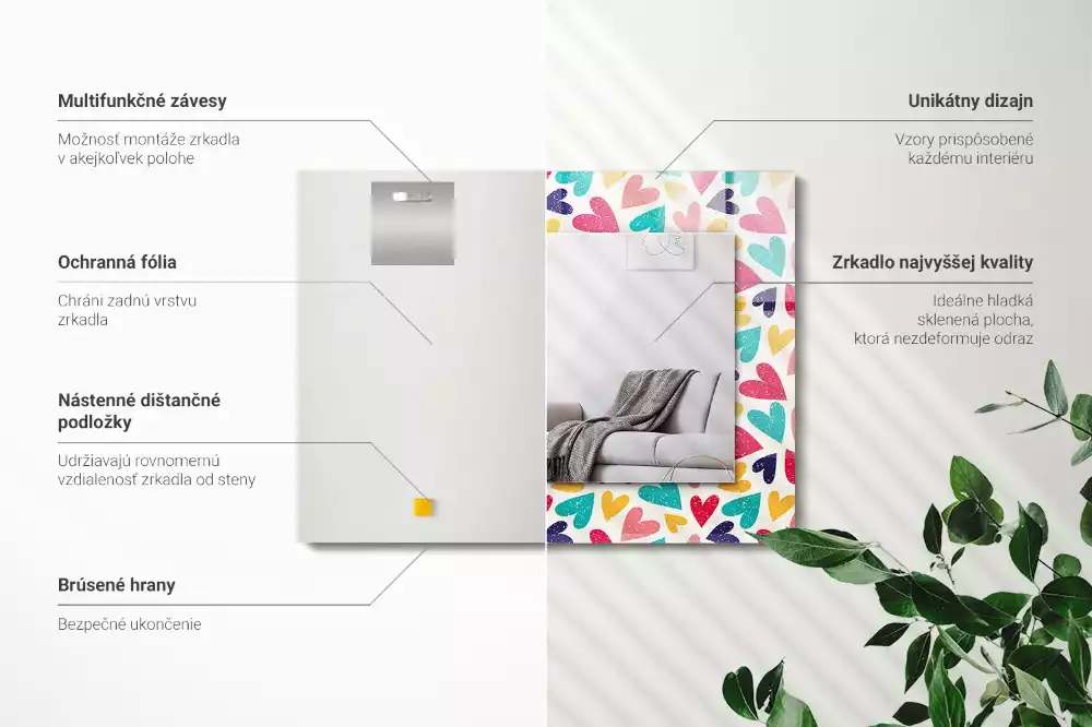 Rechthoekige spiegel met decoratie Kleurrijk hartenpatroon