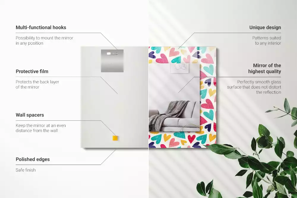 Rechthoekige spiegel met decoratie Kleurrijk hartenpatroon