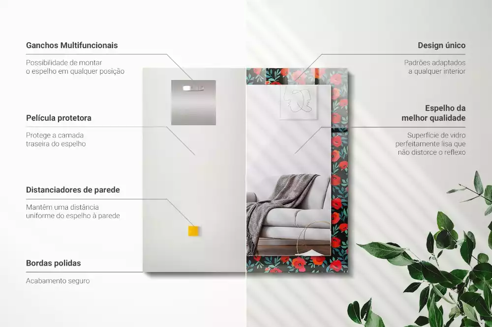 Rechthoekige spiegel lijst met print Klaprozenbloemen