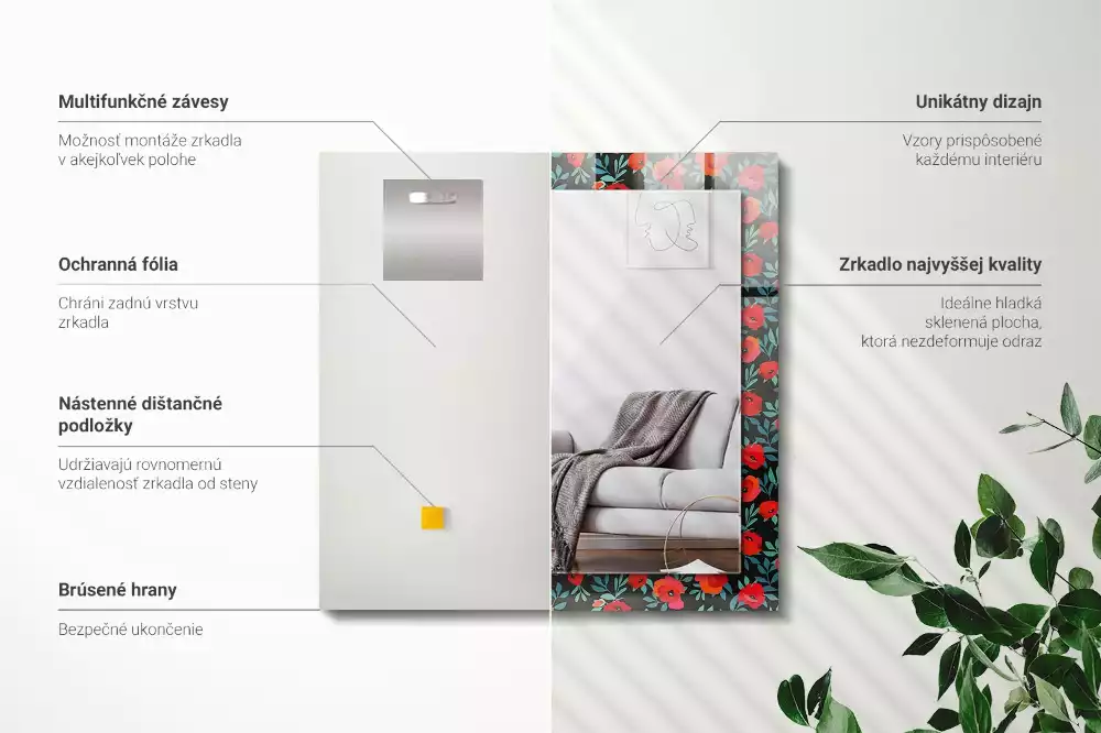 Rechthoekige spiegel lijst met print Klaprozenbloemen