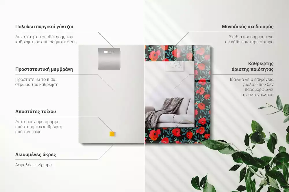 Rechthoekige spiegel lijst met print Klaprozenbloemen