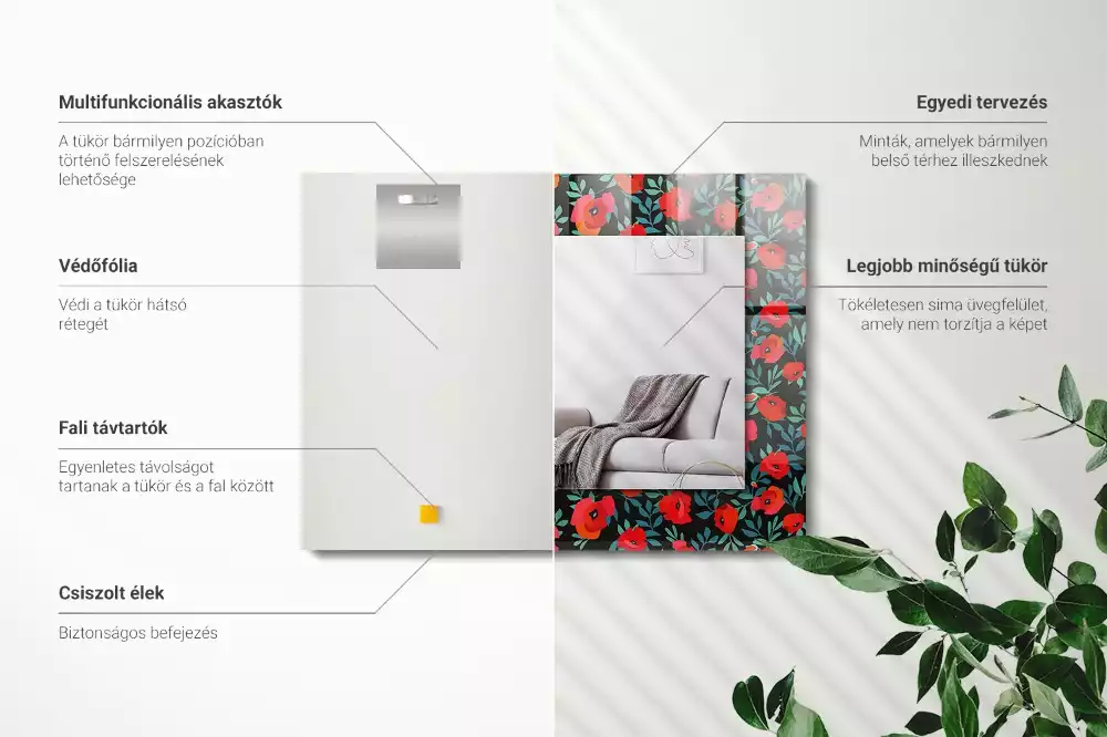 Rechthoekige spiegel lijst met print Klaprozenbloemen