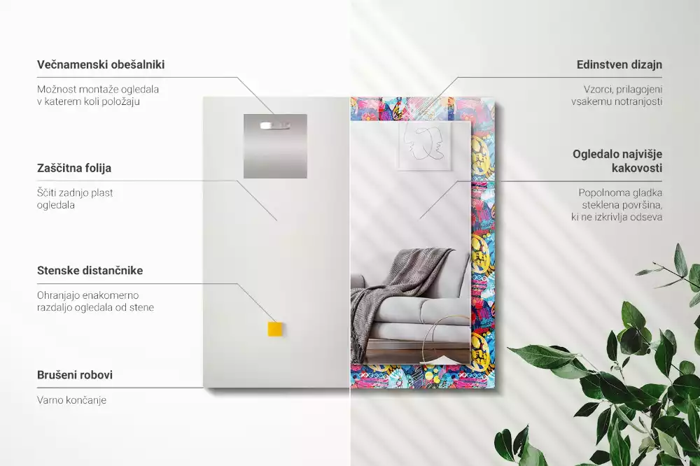 Rechthoekige spiegel met decoratie Kleurrijk abstract patroon