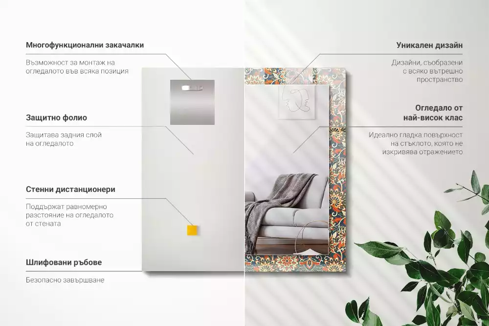 Bedrukte rechthoekige spiegel Bloemenbehangpatroon