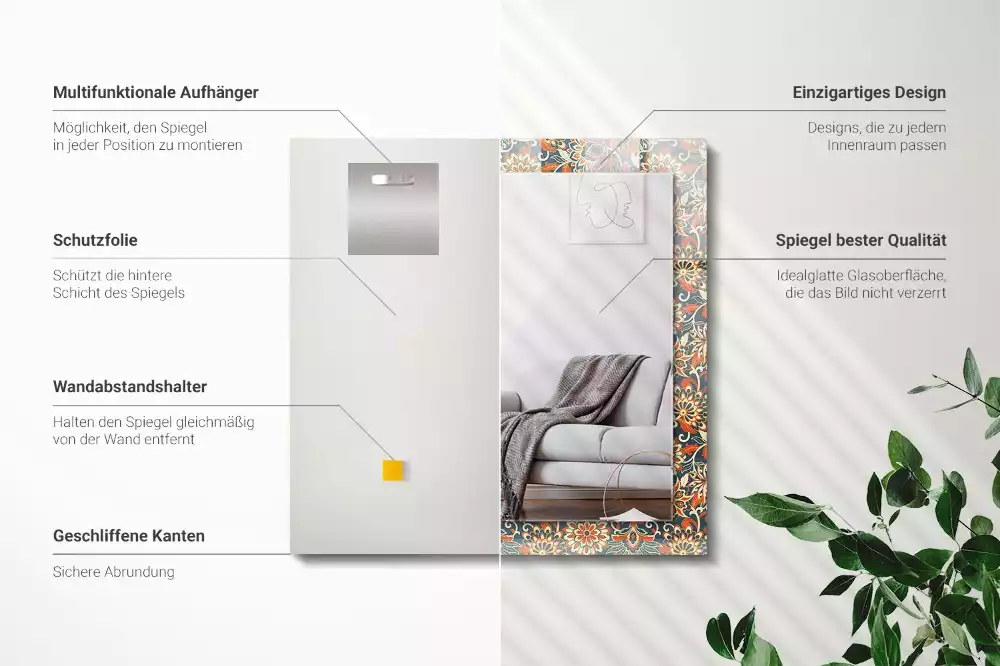 Bedrukte rechthoekige spiegel Bloemenbehangpatroon