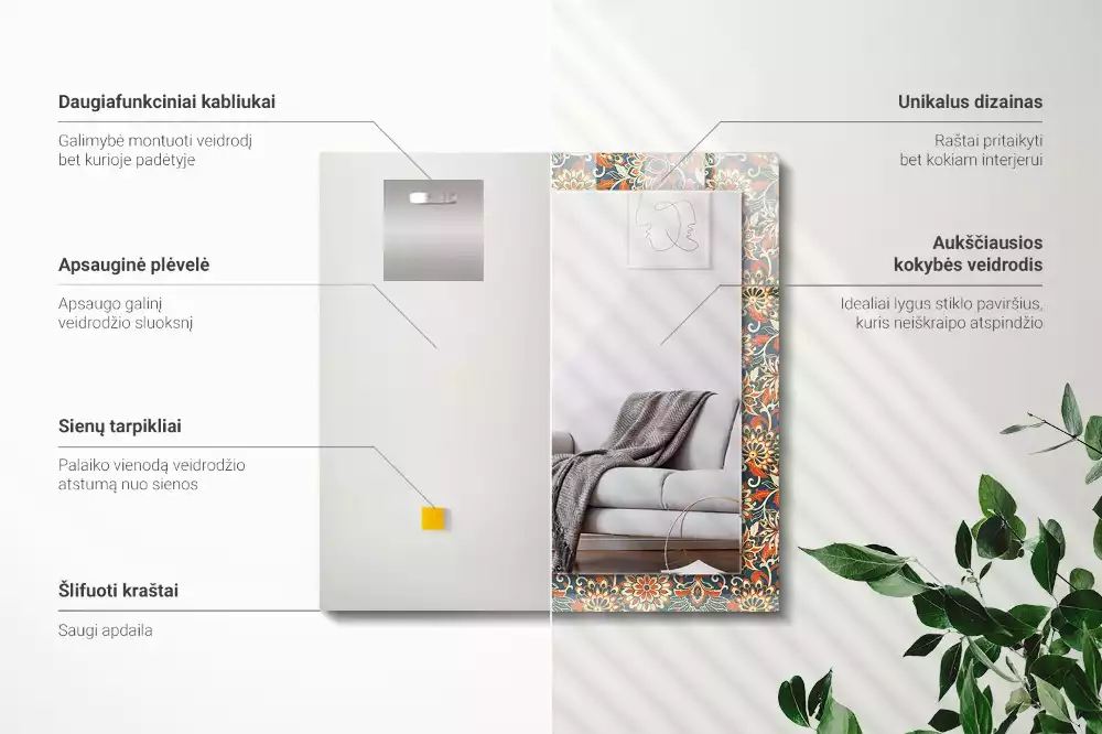 Bedrukte rechthoekige spiegel Bloemenbehangpatroon