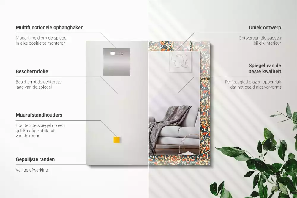 Bedrukte rechthoekige spiegel Bloemenbehangpatroon