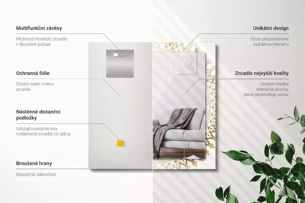 Rechthoekige spiegel lijst met print mandala patroon