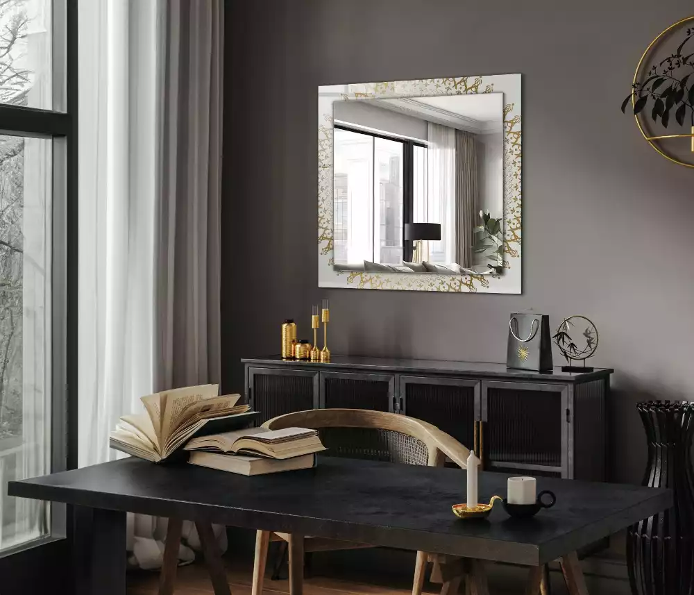 Rechthoekige spiegel lijst met print mandala patroon