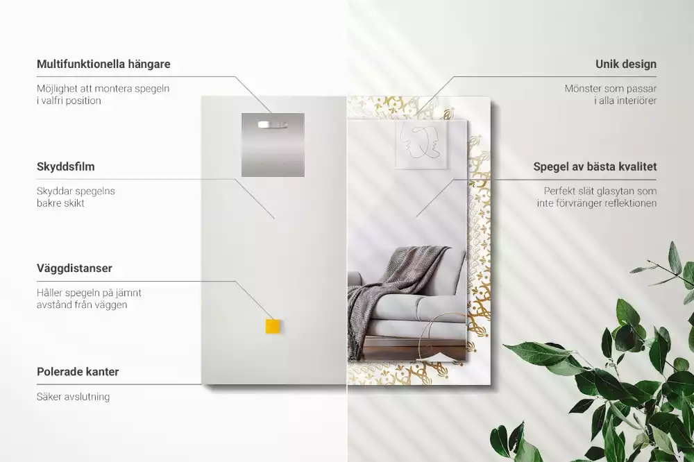 Rechthoekige spiegel lijst met print mandala patroon