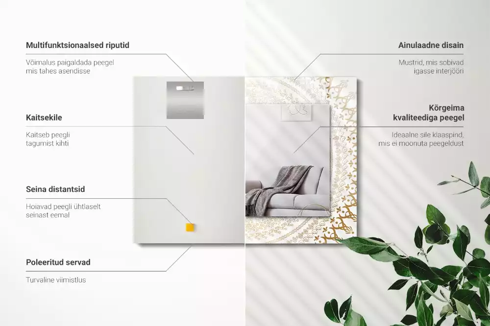 Rechthoekige spiegel lijst met print mandala patroon